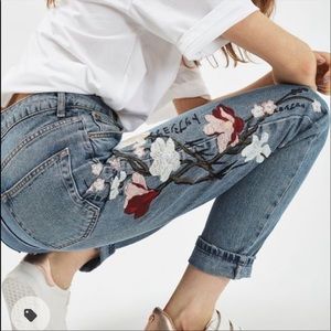 Embroidered mom jeans